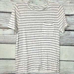 J.Crew Linen Tee Gray Stripe Pocket Shirt Womens M
